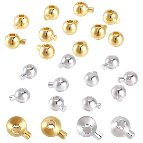 Beebeecraft 30Pcs 2 Colors Crimp Beads for Jewelry Making 5x3.5x3.5mm 18K Gold & Sterling Silver Plated Brass Flat Round Crimp Bead Stopper Spacer Beads for Bracelet Necklace Ends Jewelry Making - color: Mix Color