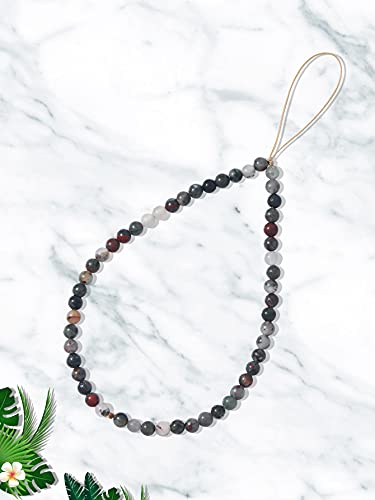 Semi-Precious Gem Stones Beaded Phone Charm Cell Phone Lanyard Wrist Strap Handmade Natural Gemstone Phone Chain string - color: Bloodstone
