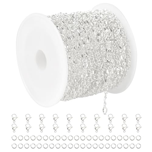 YOUBEIYEE 32.8 Feet Silver Chain for Jewelry Making Silver Plated Brass Link Chain Women Necklace Bracelet DIY Jewelry Chain Roll - color: 1:1 Lip