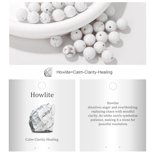Vinswet 90pcs 4mm Howlite Natural Stone Beads Round Genuine Real Stone Beading Loose Gemstones DIY Smooth Bead for Bracelet Necklace Earrings Jewelry Making - color: Howlite, size: 4mm