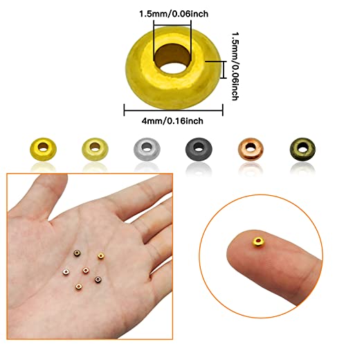 1200pcs Flat Round Rondelle Spacer Beads for DIY Crafts,6 Colors Disc Spacer Loose Beads Spacers Beads for DIY Jewelry Making,Bracelet Necklace Earring Bracelet Crafts Supplies - color: 1200pcs;Gold,K gold,White k,Gun black,Red bronze,Antique cyan