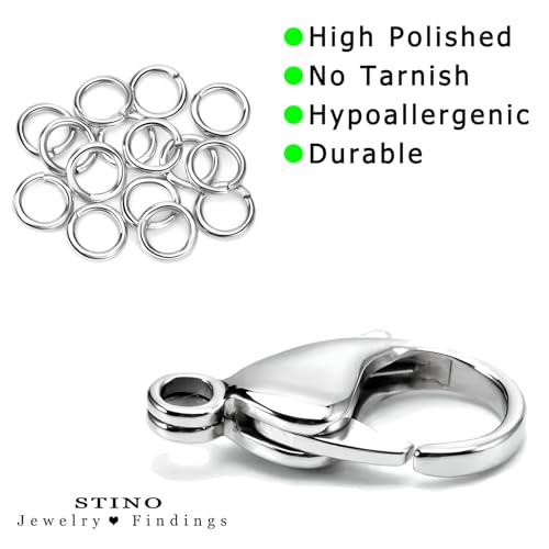 450Pcs No Tarnish Stainless Steel Lobster Claw Clasps & Jump Rings for Jewelry Making, Necklace Bracelet Findings & Supplies