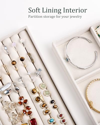Stackable Jewelry Organizer Trays with Removable Dividers, 6-Tray Beige Jewelry Drawer Organizer Set for Earrings, Necklaces, Rings & Bracelets Gift for Her - size: 6 Layers