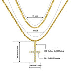GEMOSA Cross Chain for Men 14K Gold Silver Plated Solid Iced Out 5A+ Cubic Zirconia Stainless Steel Cuban Link rope Layered Chains 16-24 Inch Large Cross Diamond Pendant Nceklace Jewelry Gifts - color: Yellow Gold, size: 18/20 inch