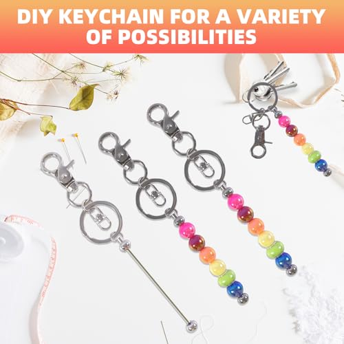 24 Pcs Beadable Keychains Bars bulk - 12 Silver DIY Metal Beaded Keychain Making Kit + 12 Bags Included, Bead Keychain Supplies,Blank Key Chain, Perfect for Women, Men, Mother's Day, Birthday Gift - color: B-silver, size: 12
