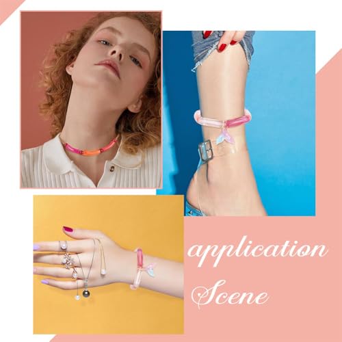 PH PandaHall 154pcs Curved Tube Beads, 11 Color Acrylic Tube Bead Pink Chunk Slide Beads Noodle Loose Spacer Bead for Valentine Summer Friendship Bracelet Keychain Jewelry Making 32mm - color: Pink