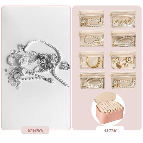 Travel Jewelry Case, Portable Jewelry Box with 6 Jewelry Bags,Travel Gift for Women Teen Girls (Pink 8 Pcs) - color: Pink 8 Pcs