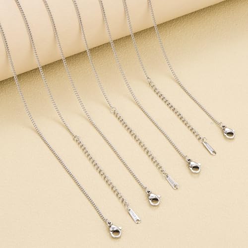 SMYHTGLIF 12 Pcs Silver Necklace Chain Bulk for Jewelry Making Stainless Steel Curb Cuban Chain DIY Necklace Jewelry - color: Silver Curb, size: 16 inches