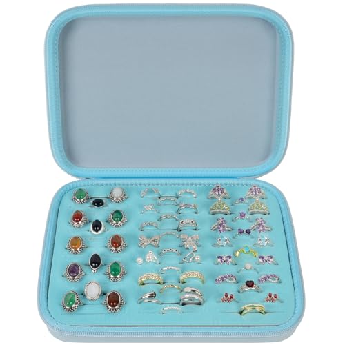 GWCASE Ring Organizer Storage Case - Jewelry Ring Display Collector Box with 42 Slots. Rings Tray Holder Showcase Fits for 50+ Rings, Earrings, Brooches and Cufflinks (Box Only)-Blue - color: blue