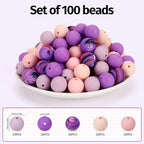 100 Pcs 15mm Silicone Beads for Keychain Making, Pink Gream Silicone Beads Bulk Round for Bracelets Pens Crafts Jewelry Making (Pink Purple) - color: Pink Purple