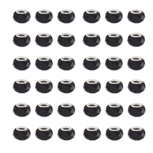 100pcs 14mm Large Hole Glass Beads Black European Beads Lampwork Loose Spacer Beads Murano Glass Beads for DIY Craft Snake Chains Bracelet Necklace Earring Making Hole: 5mm - color: Black