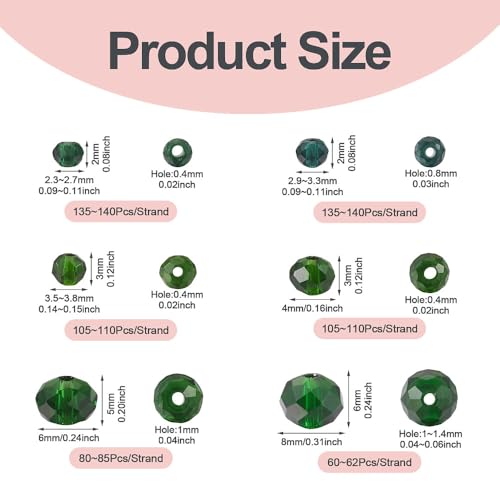 6 Strands Faceted Crystal Glass Beads Strands 3/4/6/8mm Rondelle Electroplate Glass Loose Spacer Beads Pearl Luster Plated for DIY Bracelet Necklace Jewelry Making, Dark Green - color: 2/3/4/6/8mm-Dark Green