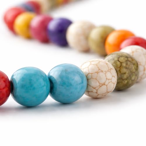 Perlin Turquoise Gemstone Strand Beads 8 mm Stone Mixed Colour Set Ball Bead Strand Bead Necklace Gemstone Beads with Hole for Threading Jewellery Chain Bracelet