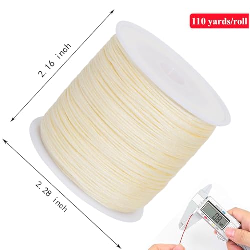 0.8mm 110Yards Nylon String Cord Braided Beading Thread for DIY Crafts Friendship Bracelets Pendant Chinese Lucky Knotting Macrame Necklaces,Jewelry Making (Beige) - color: Beige, size: 0.8MM