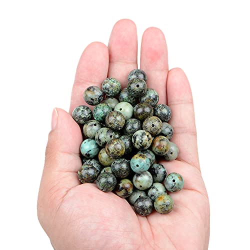 100pcs Natural Crystal Beads Stone Gemstone Round Energy Healing Loose Beads with Stretch Cord for Jewelry Making Bracelets Anklets (African Turquoise, 10MM)