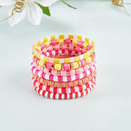 Ornaland 7Pcs Handmade Polymer Clay Heishi Surfer Stretch Bracelets Set Colorful Glass Beads Bracelets Boho Stackable Preppy Bracelets Wrist Jewelry for Women - color: rose Red