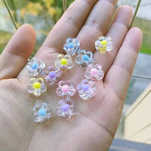 200pcs 12mm Flower Acrylic Beads Mix Candy Colors Flower Plastic Pastel Beads for DIY Crafts Braids Bracelet Earring Jewelry Making