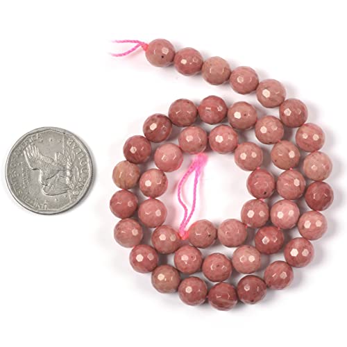 Natural Rhodonite 8mm Gemstone Faceted Round Loose Strand Beads for DIY Necklace Bracelet Jewelry Making 15 Inch - color: Rhodonite