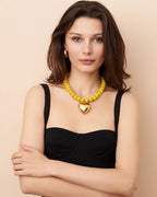 Gold Heart Pendant Necklaces for Women Colorful Acrylic Resin Beaded Choker Necklace Fashion Chunky Statement Beaded Heart Necklace - color: Yellow