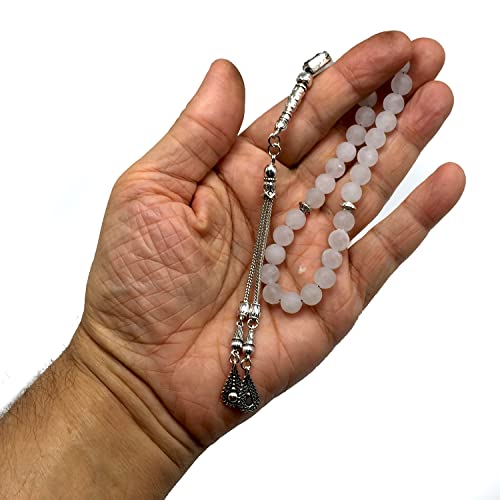 Natural Stone Worry Beads (8mm -33 Pieces) - Prayer Beads (Natural White Jade) - color: Natural White Jade Frosted Beads