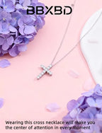 Stainless steel Cubic Zirconia Cross Necklace for Women Pendant with Chain 16"/18"+2" Perfect Jewelry Gifts for Birthday Christmas Mothers Day Wedding - size: 18+2 inches, style: Silver Cross