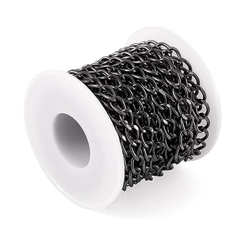 Craftdady 16.4 Feet Aluminum Curb Chain Link Black Twisted Cable Cross Chain Unwelded 10x6.5mm with Spool for Bracelet Necklace Tassel Earring Jewelry Making - color: Black, 10x6.5mm