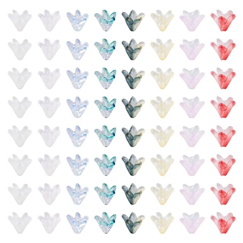 FASHEWELRY 80Pcs Glass Flower Beads Caps Handmade Transparent Lampwork Beads Cap Lily Floral Loose Spacer Beads Cap for Wind Chimes Craft Jewelry Making - color: Mixed Color Lily