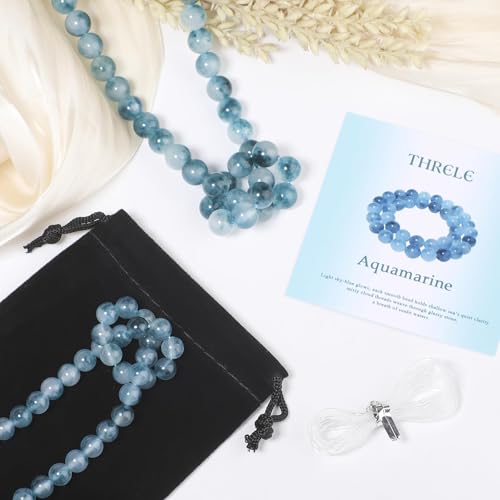 Stone Beads, 45pcs Aquamarine, 8mm Round Loose Beads for Jewelry Making, Bracelets, with Gift Bag, Elastic String & Size Card - color: Aquamarine, size: 8mm