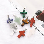 Lezam 24 Pieces Healing Crystal Heart Moon Cross Shaped Pendants Necklace Charms for DIY Jewelry Making Natural Quartz Stones Chakra Love Beads Bulk - color: 24Pcs-E