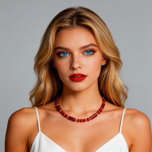 Elisheva Natural Stone Choker Necklace for Women, Boho Natural Emperor Jasper Stone Lace Agate Beaded Crystal Necklace, Gemstone Jewelry Gift for Her - style: red emperor stone choker