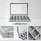 Wudygirl Jewelry Organizer Velvet Jewelry Tray 24 Grid Jewelry Box Earring Holder Organizer Removable Display Case Organizer Glass Top Lid & Lock (24 Grid) - style: 24 Grid Tray
