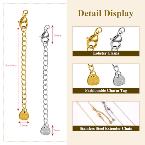 Crisjanggo 20 PCS Gold and Silver Necklace Extender Chain for Women Stainless Steel Curb Extension Bracelet Link for Delicate Jewelry 2 Inch - color: Triangle
