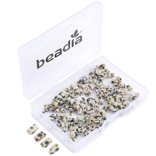 Beadia Natural Dalmatian Stone Tila Beads 5x2mm Rectangle 2-Hole Spacer Beads for DIY Bracelet Earring Making 15"/Strand - color: Dalmatian Stone, size: 5x2mm