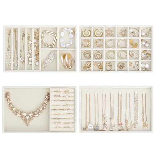 ProCase Stackable Jewelry Organizer Trays for Drawers, Jewelry Drawer Inserts Container Display Case Storage for Earring Necklace Rings Bracelet with Removable Dividers -Beige, 4 Layers - color: Beige, size: 4 Layers