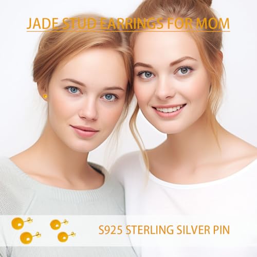 Jade Green Stud Earrings, Natural Round Beaded Agate Emerald Garnet Obsidian Gemstone Ear Studs Ball Jade Jewelry Gift, Green 8mm - color: yellow-8mm