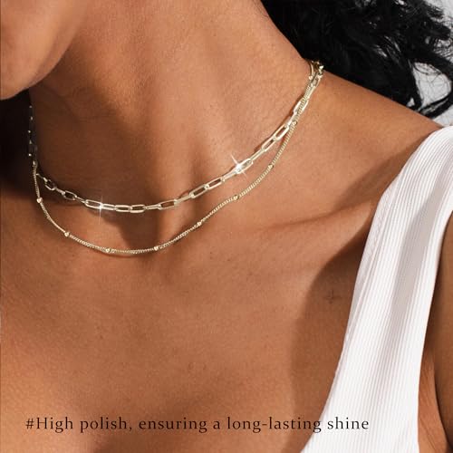 3PCS Gold Necklaces for Women,Chunky Statement Gold Plated Necklace Stack Layered Sterling Silver Herringbone Chains for Women Dainty Trendy Silver Chains Stacked Jewelry Gifts - color: silver beaded necklace set