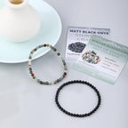 NCB 2.3-Piece 4mm Natural Crystal Gemstone Stretch Bracelets – Handmade Reiki Energy Healing Jewelry for Meditation,Yoga, Unisex - color: 2PCS ( African Bloodstone+Matte Black Agate ), size: 4mm