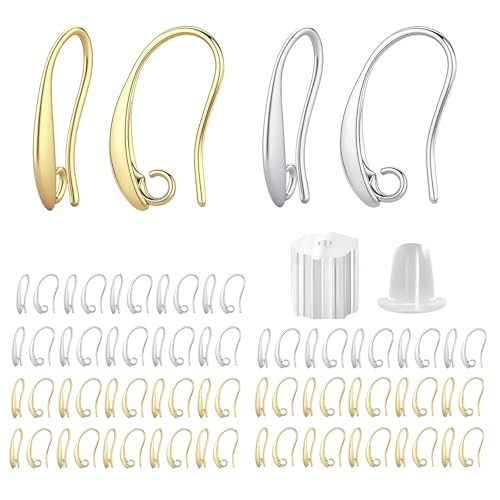 14K Gold and Silver Plated Earring Hooks, 230PCS Earring Findings for Jewelry Making Hypoallergenic Earring Making Kit for DIY Bulk Pack - color: Silver and 14K Gold-Big Earing Hooks