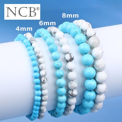 NCB 2.3-Piece 4mm Natural Crystal Gemstone Stretch Bracelets – Handmade Reiki Energy Healing Jewelry for Meditation,Yoga, Unisex - color: 2PCS ( Blue Turquoise+Howlite ), size: 8mm