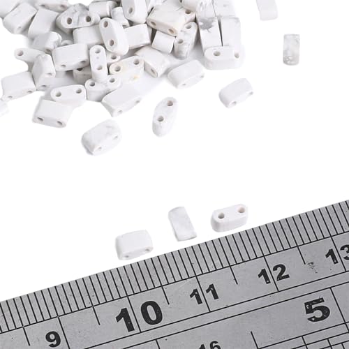 Beadia Natural White Howlite Stone Tila Beads 5x2mm Rectangle 2-Hole Spacer Beads for DIY Bracelet Earring Making 15"/Strand - color: White Howlite, size: 5x2mm