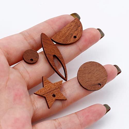 DoreenBeads 30Pcs Natural Wooden Stud Earrings Posts with Loop for Jewelry Making- Star Wood Earring Posts with Ear Backs for Women DIY Earring Making Personalized Jewelry Findings - color: Star