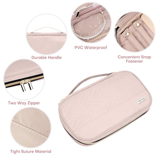 Jewelry Travel Case Organizer for Necklaces, Earrings, Rings, Bracelet, Watch, Soft Sided, Pink - color: Pink