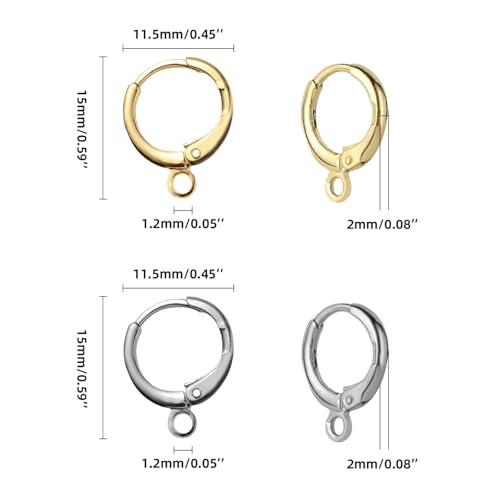 60pcs 18K Gold and Silver Filled Hoop Huggie Earring Hooks,Hypoallergenic Dangle Tarnish Resistant Gold Lever Back Earring Hooks Earwire for Jewelry Making Supplies (Mix Color)