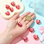 DanLingJewelry 10Pcs Handmade Lampwork Glass Red Heart Beads Colorful Bumpy Glass Heart Loose Beads for DIY Jewelry Making Craft - color: Red