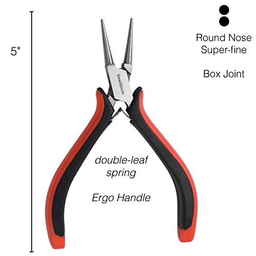 The Beadsmith Round Nose Pliers – Fine Tips – 5 inches (127mm) – Ergonomic Handle with Double Leaf Springs – Jewelry Making Tool for Creating Bracelets, Earrings and Necklaces - size: Round Nose - 5"