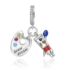 925 sterling silver Bead Charm for Pandora bracelets and Necklaces - Cute Heart Animal Ocean Pendant Bead Charms with Cubic Zirconia Mother's Day Jewelry Making DIY Gifts for Women Wife/Girlfriend - color: Painting Palette and Brush Charm