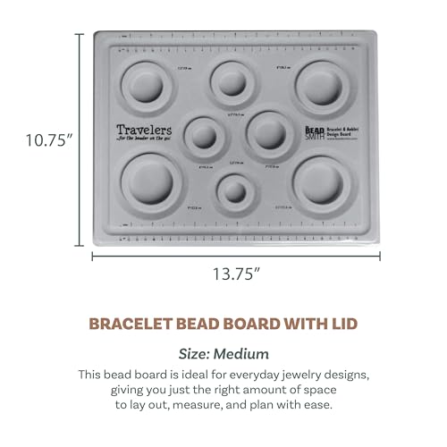 The Beadsmith Elements Bracelet & Anklet Design Bead Board –13.75 x 10.75 x 1 Inches – Removable Transparent Cover – Flocked Surface, Multiple Channels & Printed Ruler – for Jewelry Making - size: Bracelet Board - 9 Channel