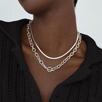 CHESKY 14K Gold Plated Chunky Necklace for Women, Trendy Paperclip Chain Necklace Thick Cross Heart Pendant Necklace Layered Herringbone Cuban Link Chain Toggle Necklaces Non Tarnish Jewelry - color: silver, style: paperclip+herringbone