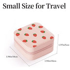 Strawberry Small Travel Jewelry Case with Mirror Portable Pink PU Leather Box Earrings Necklaces Rings Bracelets Storage Organizer Gift for Women And Girls