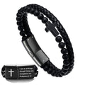 Mens Bracelet Fathers Gifts Day Black Braided Leather Stainless Steel Cross Jewelry Charming Bracelet Embedded with Black Agate Beads,Perfect for Wedding, Parties, and Everyday,Bible Verse Christian Religious Gift(7.5/8.5/9 Inch) - color: B+black+7.5